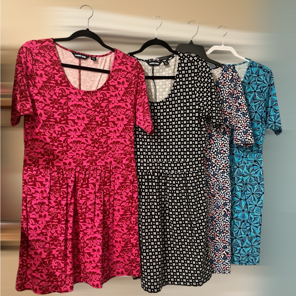 Lands' End Women's Midi Dresses in Pink, Black, and Blue